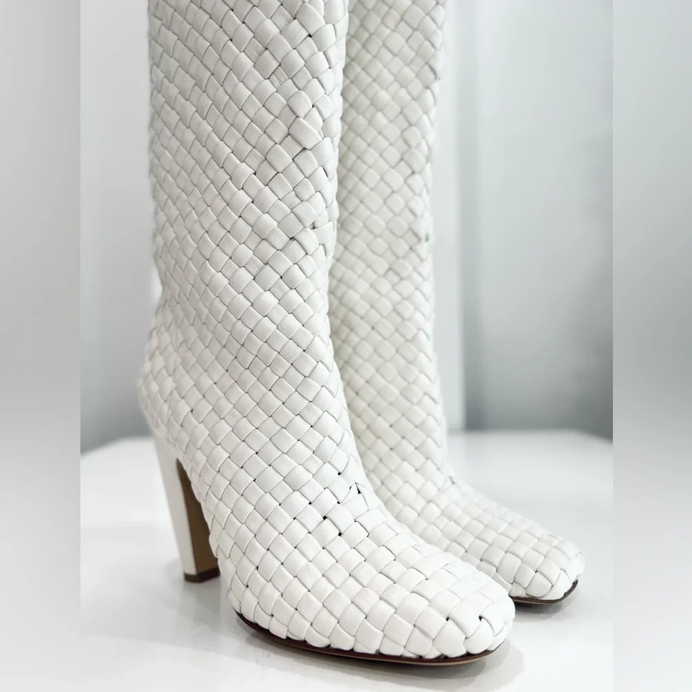 Bottega Veneta Canalazzo Woven Leather Over-the-Knee Intrecciato Boots